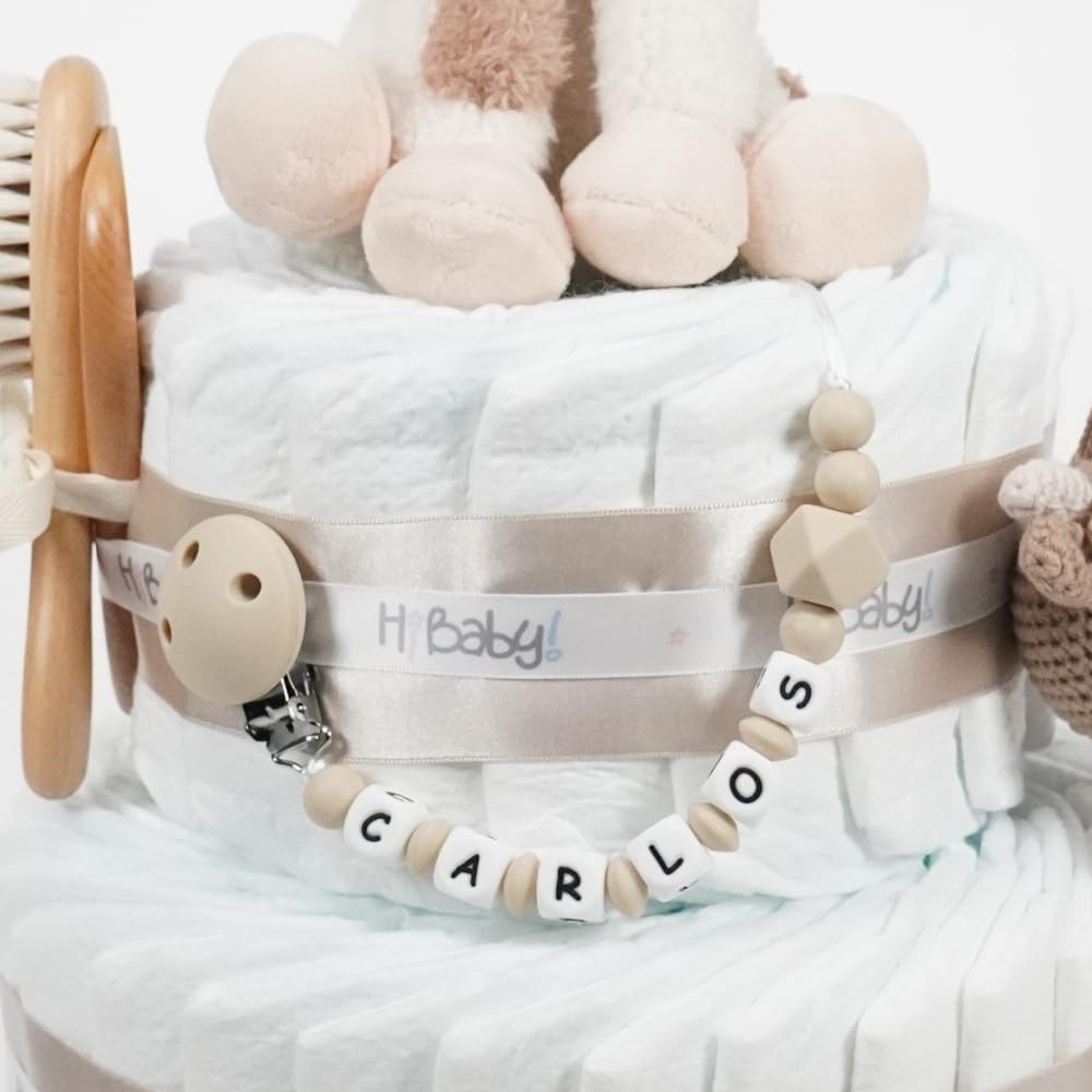 Tarta de pañales personalizada para bebé Vaquita Moo, Regalo Original para Baby Shower, Recién Nacido, Bautizo, Pañales D. Sensitive, Pastel de pañales