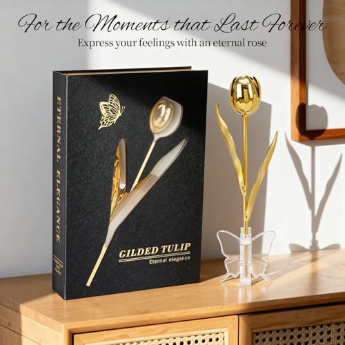 Mikasol 24K Gold Dipped Tulip – Royal Pure Gold, Luxury Book-Style Gift Box & Butterfly Stand, Eternal Flower Gift for Her, Wife, Mom, Christmas, Anniversary - Image 4