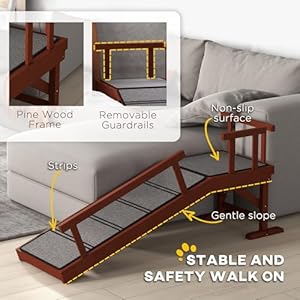   PawHut-Dog-Ramp-Dog-Stairs-for-Small-Medium-Large-Dogs-Pet-Ramp-for-Bed-or-Couch-with-Removable-Guardrails-Non-Slip-Surface-49-Long-Brown
