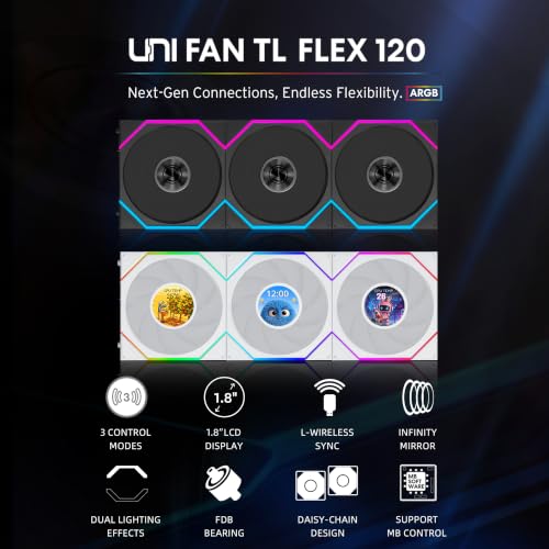 Image of Lian Li UNI Fan TL Flex 120mm Normal Blade (NOT Reverse) ARGB Fan, 3 Pack, Infinity Mirror, Controller Included, White (12TL1F3W)