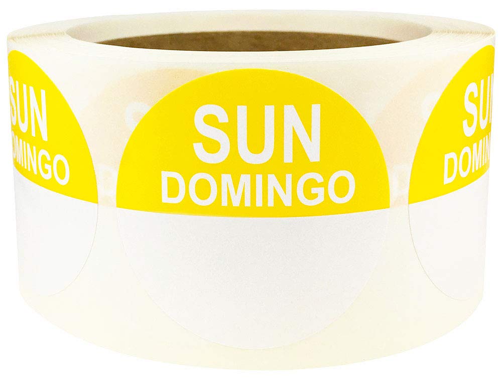 InStockLabels Removable Food Rotation Labels Sunday/Domingo 2 Inch 500 Adhesive Stickers, Yellow