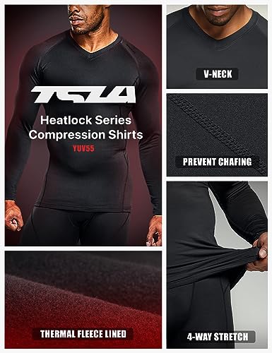 TSLA Men's Thermal V-Neck Long Sleeve Compression Shirts, Athletic Base Layer Top, Winter Gear Running T-Shirt3
