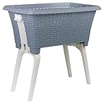 URBNLIVING Large Foldable Laundry Basket with Collapsible Legs - Durable Recycled Plastic, Ergonomic Height, Space-Saving & Stackable Washing Storage Bin for Clothes - Blue