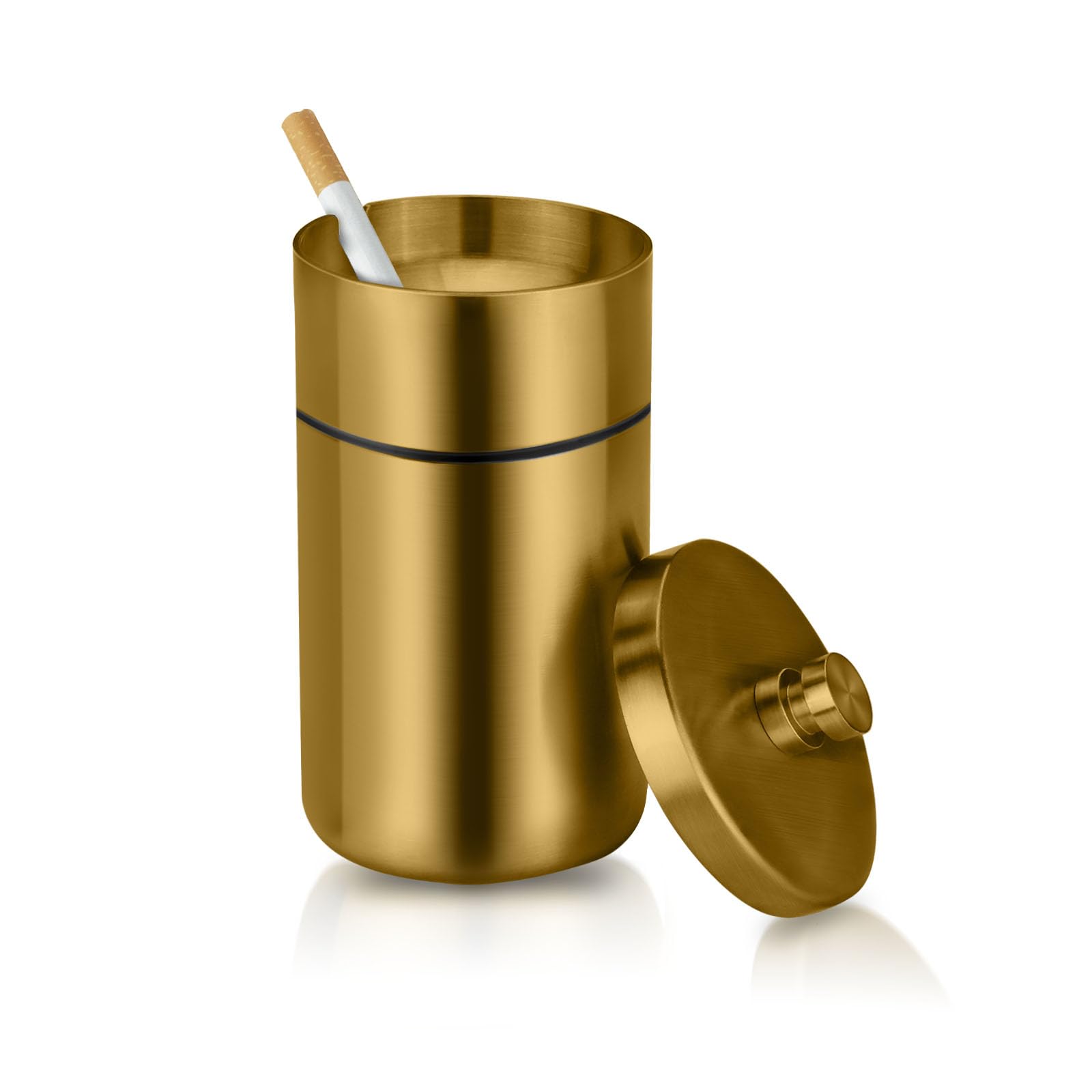 Car Ashtray with Lid Smell Proof Stainless Steel Portable Ash Tray for Car Cup Holder Detachable Windproof Extinguished Cigarette Bucket Automotive Ashtrays for Outdoor Home Office (Gold)