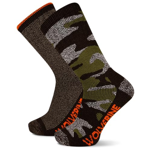 Wolverine Upland Thermal Camo Boot Crew Sock 2 Pair Pack, Camo, Men's 7-12