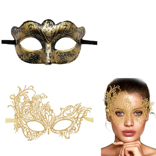 masque carnaval adulte 2 pièces doré et bronze pour couple homme femme – masque vénitien élégant soirée déguisée bal masqué fête déguisement confortable et léger