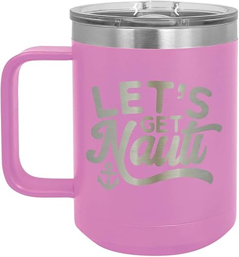 ONLYGIFTS.COM - Taza de café con tapa deslizante para hombre o mujer, diseño con texto en inglés "LETS GET NAUTI", Rosado claro