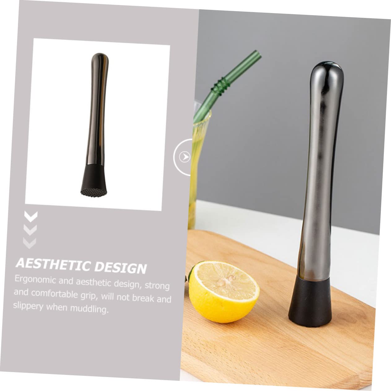 OUNONA Ice Muddler Ergonomic Cocktail Muddler for Easy Crushing of Fruits Tool for Various Cup Heights Dishwasher Design