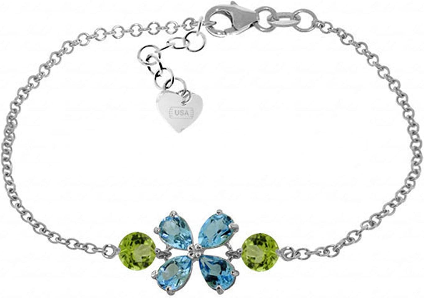 Galaxy Gold GG 3.15 Carat 14k Solid White Gold Bracelet Blue Topaz Peridot