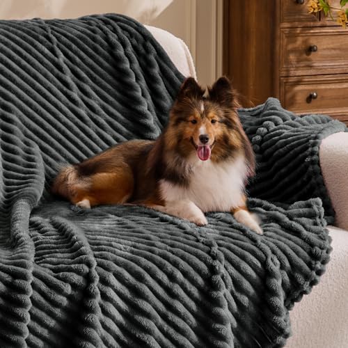Image of BEDELITE Fleece Blanket Twin Size - 3D Ribbed Jacquard Soft and Warm Decorative Fuzzy Blankets - Cozy, Fluffy, Plush Lightweight Throw Blankets for Couch, Bed, Sofa(Charcoal Grey, 60x80 inches)