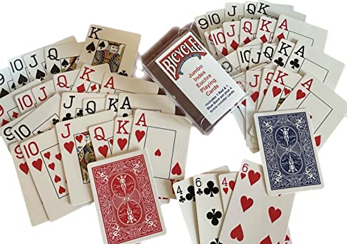 Juego de 2 Barajas Jumbo Euchre 52 Cartas Azul y Rojo miniatura 3