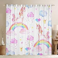 Persianas Para Ventanas Con Arco Cortina para Ventana con diseño de Unicornio Arco Iris, para niños, niñas, Adolescentes, decoración Moderna de Dibujos Animados, para Ventana de Caballo, Rosa, Linda Cortina de Ventana de Unicornio,