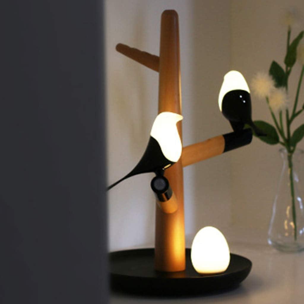 Table Lamps,Magnetic Bird Tree Branches Stylish Simplicity Design with Detachable Bird Silicon Gel Natural Solid Wood LED Desk Lamp for Bedroom Living Room Decoration (2 Birds and 2 Egg)-image-16