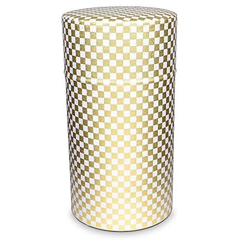 Product of Gifu Japan Jaanese Tea Tin Canister, Airtight Double Lids Storage Container, Block Check ICHIMATSU Design, 200 g Tea Capacity for Tea Coffee Sugar Seasoning Herbs
