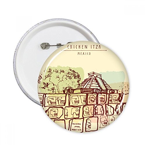 Broches rondes Kukulcán Mexique pour personnaliser vos vêtements et sacs