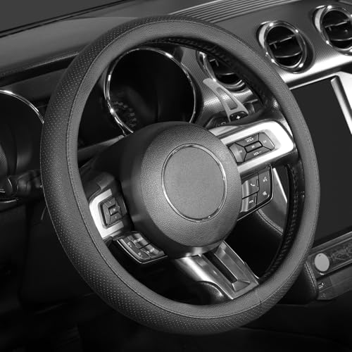 SEG Direct Couvre Volant Noir Housse de Volant de Voiture Microfibre Cuir Diamètre 37-39 cm