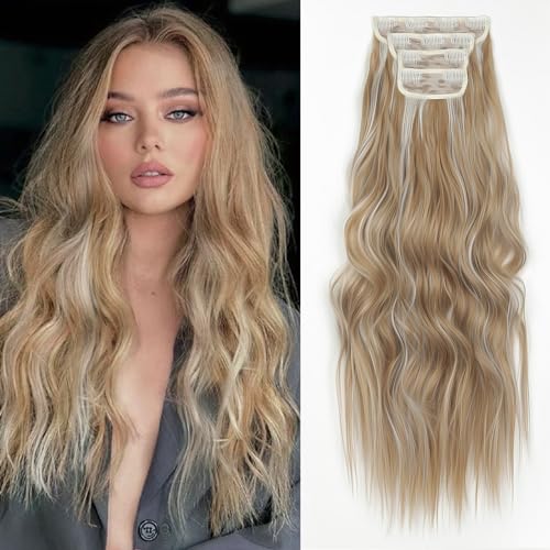 ShowJarlly Extensiones de Clip de Pelo, Clip in Extension 4 PCS 60 cm Cabello Extensiones con Clips en Extensiones de Cabello Lisa Postizo Sintético para Clip Extension