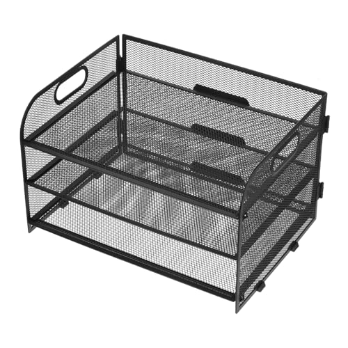 SEWACC Modern Office Organization Iron Mesh Desk File Rack 3 Detachable Layers Paper Tray Sturdy