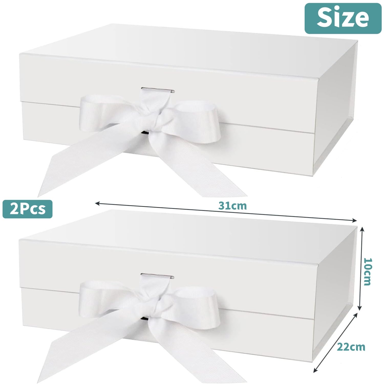 KAHEIGN Magnetyczne pudełka na prezenty z pokrywkami, 31 cm x 22 cm x 10 cm, białe papierowe pudełko prezentowe dla druhny, pudełko na oświadczyny ze wstążką, na ślub, urodziny, Boże Narodzenie