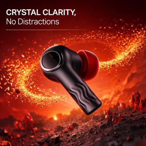 Image of Crysta Gaming TWS Earbuds - Ultra Low Latency 40ms, Bluetooth v5.49+ENC for Clear Calling, 50Hr Playtime, Bass Boosted, Premium Wireless Headphone, Touch Control, IPX4 & Voice Assistance. (RED)
