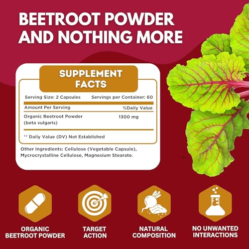 Image of healblend Organic Nitric Oxide Beet Root Capsules 1300mg - Support Immune System, Nitric Oxide Booster - 120 Count (2 Pack)