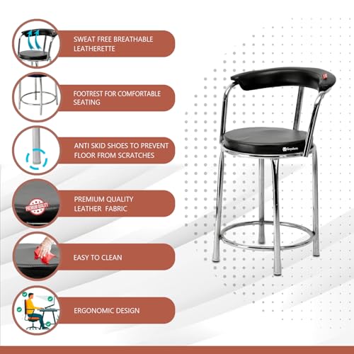 Image of Comfortable Chair Stool Office Visitor Study, Computer Labs Hostel School Library Chair Without arm Rest with Steel Frame & Cushion seat Back, Stool (4, Black, Chrom Steel Frame)