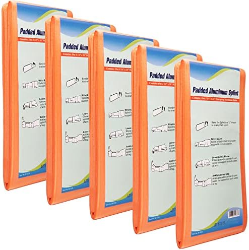 NOVAMEDIC Pack of 5 First Aid Padded Universal Aluminum Splints - 36 inch, Brace for Splinting Hands, Legs, Wrist, Ankle and Fractured or Injured Limbs, Flat Folded, Waterproof