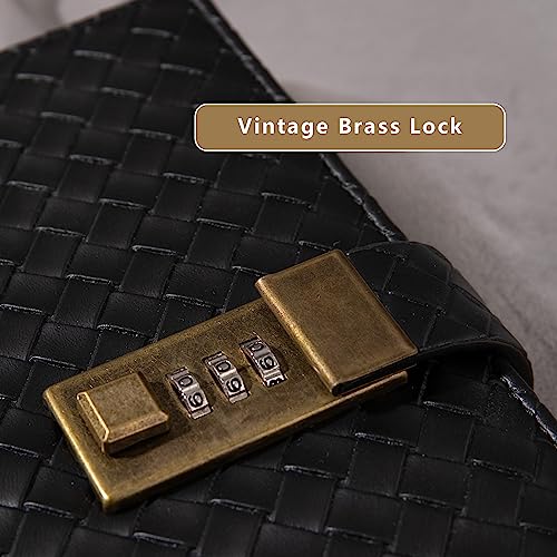 Image of TIEFOSSI B6 Leather Journal Notebook With Combination Lock, Travel Refillable Ruled Lined Writing Paper, Secret Password Gift Diary For Women Girls Boys (Black), 224 Pages