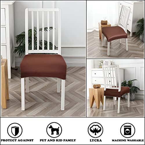 Image of Set of 6 Stretchable Dining Chair Covers, Universal Fit Washable Seat Slipcovers for Dining Room & Home Decor (Solid Brown)