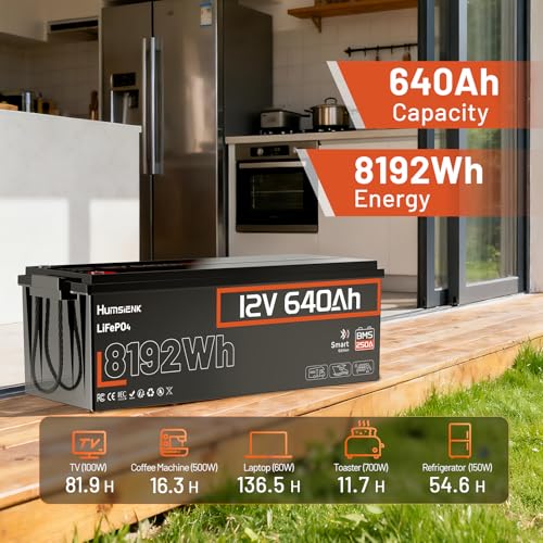 Image of HumsiENK 12V 640Ah LiFePO4 Lithium Battery Bluetooth, 250A BMS, 15000+ Cycles 600Ah+ LiFePO4 Battery, IP65 & Low Temp Protection, Max. 8192Wh Output Perfect for Home Backup, Solar Energy, 2 PACK
