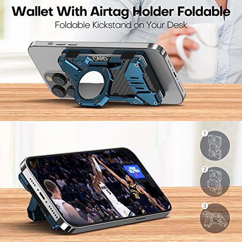 Image of Slim Minimalist Wallet For Men RFID Proof - Cool Mens Wallet With Airtag Holder - Smart Airtag Wallet Magnetic Card Holder - Front Pocket Metal Credit Card Wallet Stand, Black