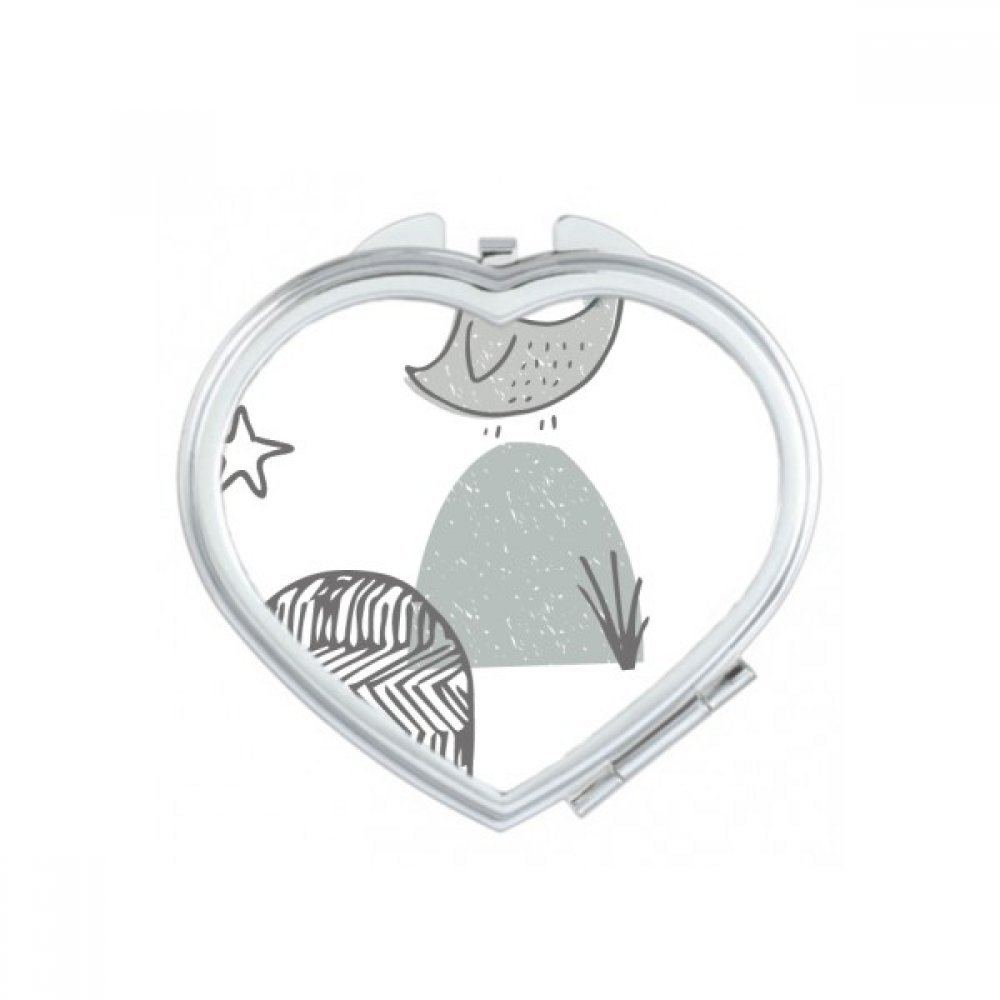 Miroir de poche motif oiseau nordique et herbe ligne pour retouches maquillage au quotidien