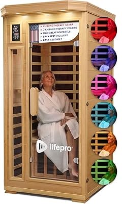 LifePro Rejuvacure 1 or 2 Person Indoor Sauna — Far Infrared Sauna for Home with Chromotherapy Lights — Carbon Fiber Panels, Tempered Glass Door, Canadian Hemlock Wood and Bluetooth Sound System
