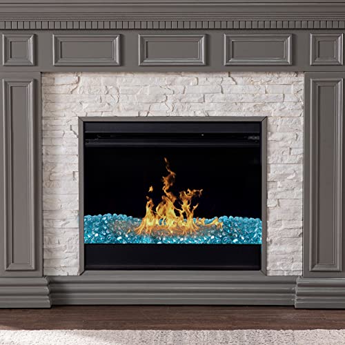 Vchin Caribbean Blue Fire Pit Glass Rocks 20 Pounds, 1 Inch Diamond Fire Glass For Propane Fire Pit, Fireplace And Outdoor Decorative. High Luster Fire Glass Beads. #TOP2