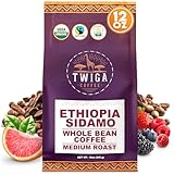 Twiga Coffee Premium Ethiopian Sidamo Whole Bean Coffee – Organic Medium Roast Arabica with Berry, Citrus & Floral Notes – Single Origin Ethiopia – Freshly Roasted 12 oz