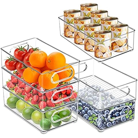 Fridge Organizer Bins - Yirilan Set of 6 Clear Stack-able Organizer - Refrigerator Storage Bins with Handles - Fridge, Bathroom, Pantry, Drawer and Cosmetics - 10"L X 6"W X 3"H - BPA Free Cover