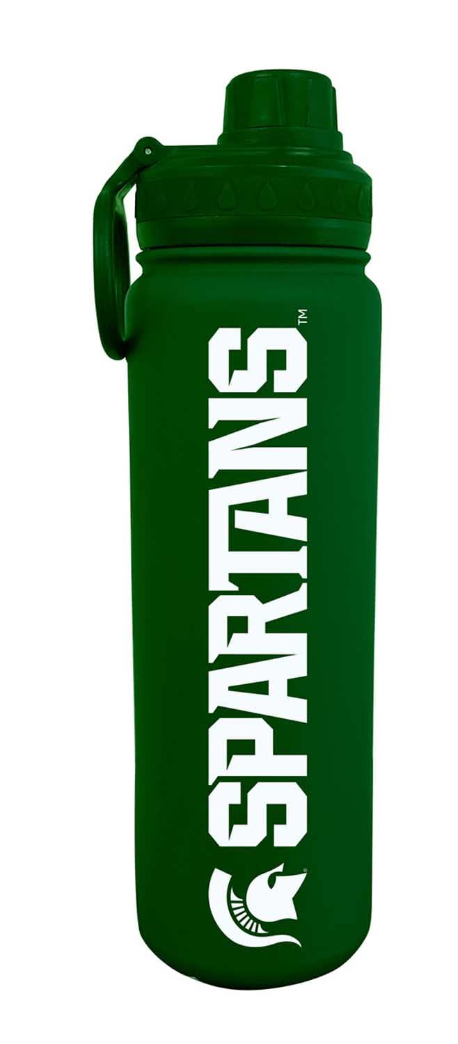 Campus Colors NCAA Stainless Steel Water Bottle - Twist on cap - 24 oz - Carry Clip - Keeps Your Drinks Hot or Cold for Hours (Michigan State Spartans