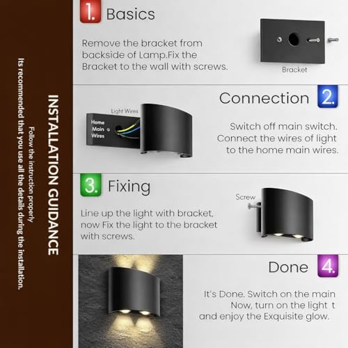 Image of One94Store LED Outdoor Wall Light Pack of 2 | 4W Multicolor Up Down Wall Lamp | Aluminium Body, Rainproof & Shockproof, 2-Way Decorative Step /Pathway /Patio Light Fixture with 3 Month Warranty