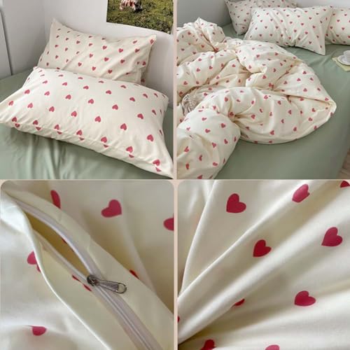 Image of Nayoroom Heart Duvet Cover Twin Size Kawaii Pink Heart Printed on Cream White Bedding Set 2Pcs Kids Girls Cute Heart-Shaped Pattern Comforter Cover with Zipper Closure Soft Breathable Microfiber