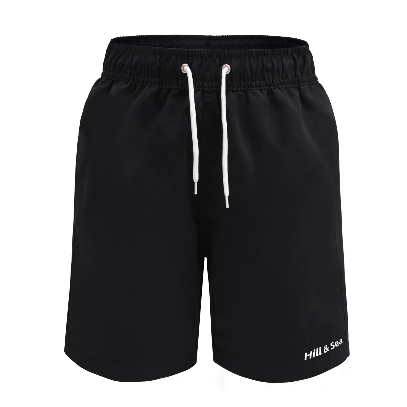 Hill & Sea Zwembroek voor jongens, kinderen, uniseks, sneldrogend, boardshorts, ademend, waterafstotend, zwemshorts met mesh-voering, zakken en verstelbaar trekkoord, oranje, 140