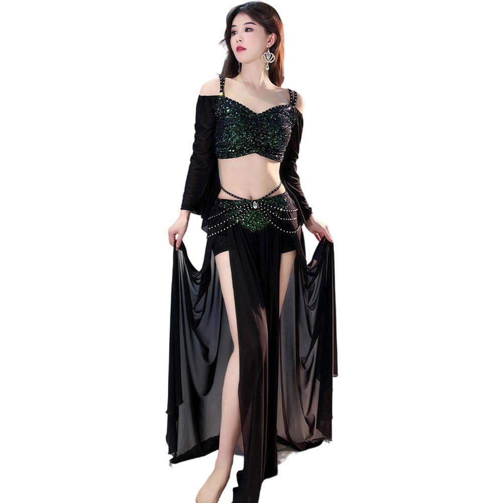 Dianzan Bauchtänzerin-kostüm Für Damen, Langes, Atmungsaktives Bauchtanzkleid Langen Ärmeln, Professionelles Tänzerinnen-Outfit, Bauchtanzrock, Tanzübungs-Outfit