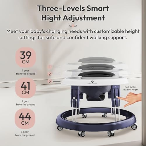 Image of StarAndDaisy Walker for Baby /Kids 6 to 24 Months, Baby Walker Boys & Girls with 360 Rotational Wheels & Padded Seat, Foldable Walker for Kids for 1 Year with Adjustable Height -Blue