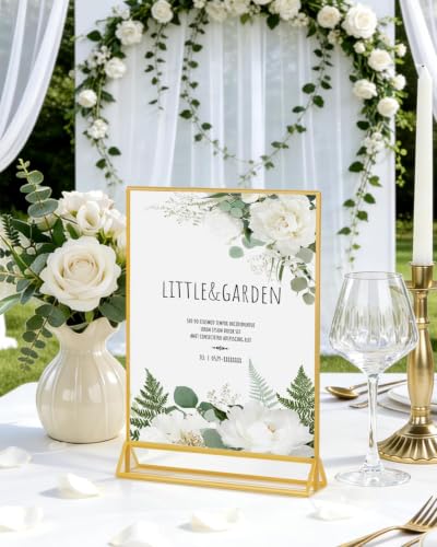 Image of Dynta Acrylic Sign Holder 8.5x11 8pck Clear Table Display Stands Double Sided Table Sign Holders, Menu Holder for Wedding, Party, Office, Store, Home Use (Gold Frame)