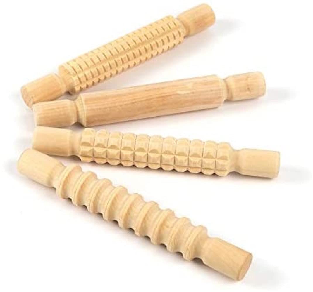 Buy 3 Ace Crafts (Pack of 1) 4 Textured Wooden Rolling Pins (20cm x 3cm