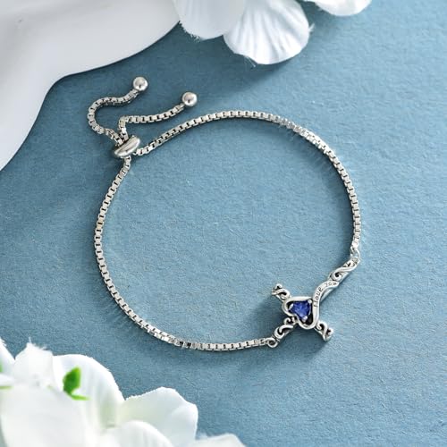 TOUPOP Birthstone Cross Bracelet for Women 925 Sterling Silver Cross Heart Bracelet I Love You Jewelry Birthday Christmas Gifts for Her Girlfriend Wife4