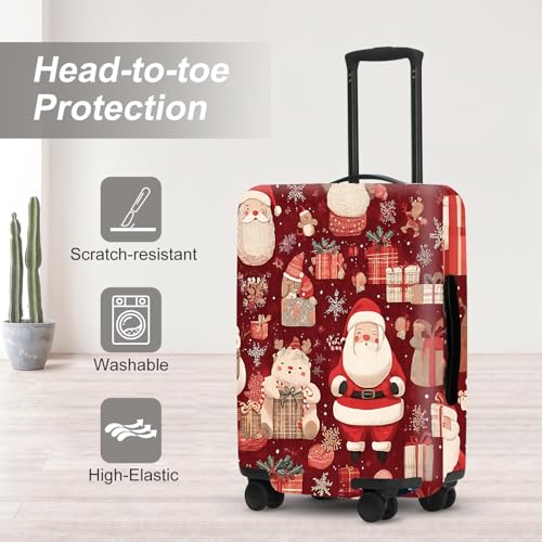 Image of Allover Christmas Luggage Cover - Red Background with Santa, Gifts and Snowmen Pattern, Dense Holiday Design for 24 26 Inch Travel Bag
