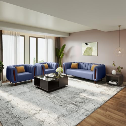 Interio by Godrej Sofa Paramount 5 Seater Fabric Sofa Set (3+1+1) for Living Room, 1-Year Warranty, Solid Wood, Ocean Blue