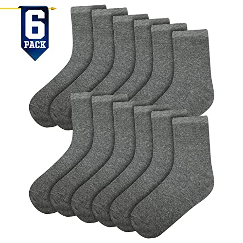 A2Z 4 Kids School Socks Pack Of 6 Boys Girls Children Back to School Cotton Rich Plain Crew - Socks 970 6 Pack Grey 6-92
