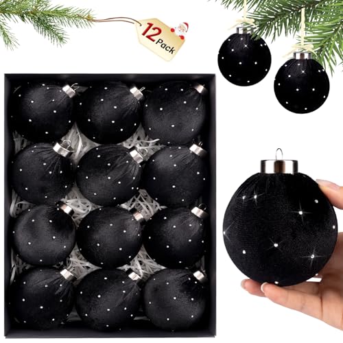 TonJin Weihnachtsbaumschmuck, Samtkugeln, 80 mm, glitzernd,...