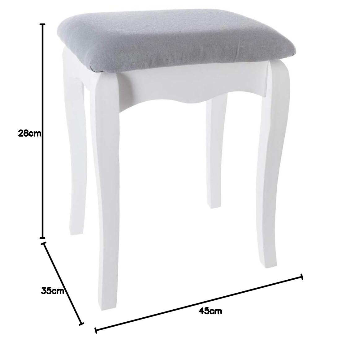 Tabouret pour Coiffeuse Aurell - 35 x 28 x 45 cm - MDF - Blanc